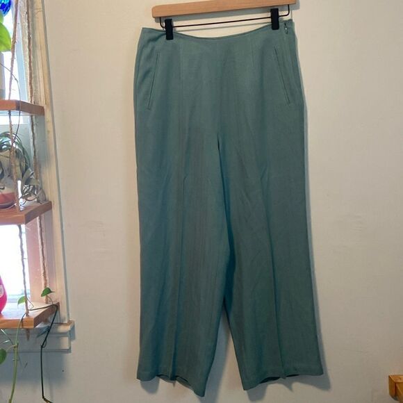 Tommy Bahama Sea Blue Green Vintage Wide Leg 100% Silk Lightweight Pants Size 10 - Picture 1 of 9